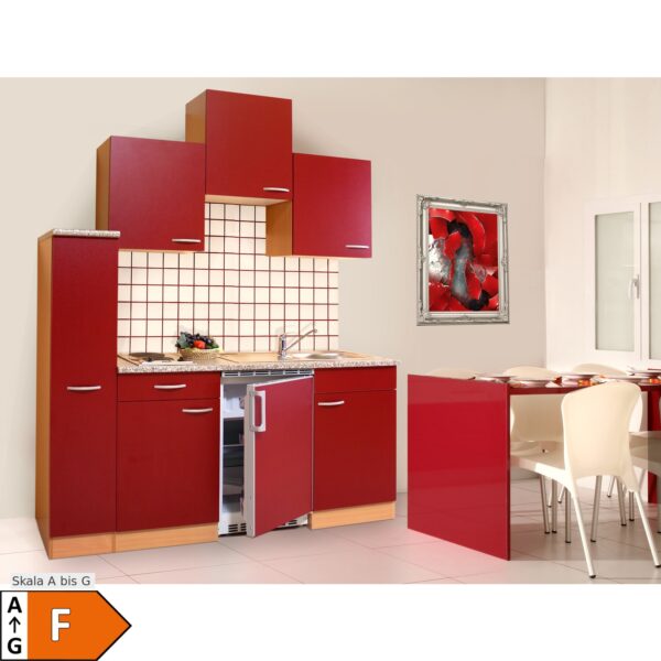 Respekta Küchenzeile KB180BR 180 cm Rot-Buche Nachbildung