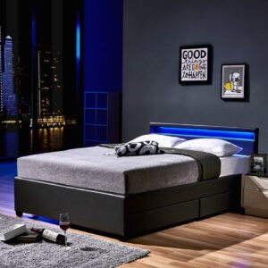 HOME DELUXE LED Bett Nube mit Schubladen 140x200 - versch. Farben - Dunkelgrau