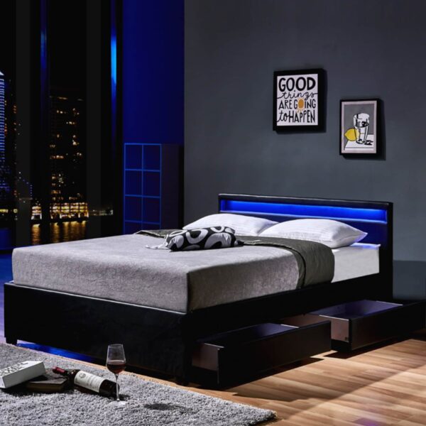 HOME DELUXE LED Bett Nube mit Schubladen 140x200 - versch. Farben - Schwarz