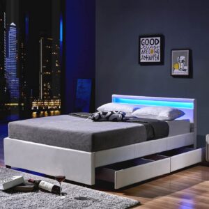 HOME DELUXE LED Bett Nube mit Schubladen 140x200 - versch. Farben - Weiß