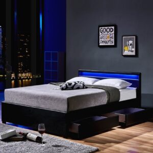 HOME DELUXE LED Bett Nube mit Schubladen 180x200 - versch. Farben - ohne Matratze - Schwarz