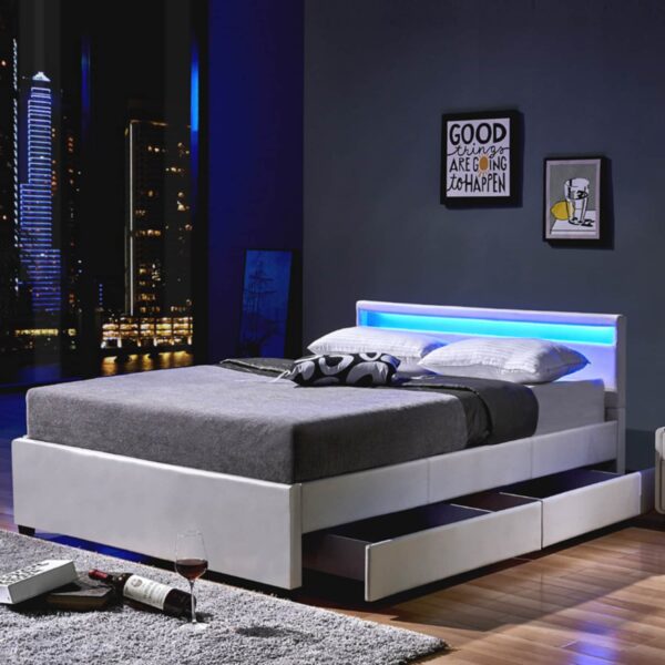 HOME DELUXE LED Bett Nube mit Schubladen 180x200 - versch. Farben - ohne Matratze - Weiß