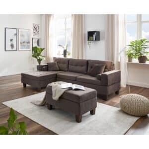 HOME DELUXE Polsterecke Rom Sofa mit Hocker - Braun/Rechts - versch. Farben