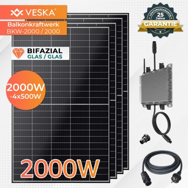 Balkonkraftwerk 2000W/2000W Bifazial Photovoltaik Solaranlage WIFI Smarte Mini-PV Anlage