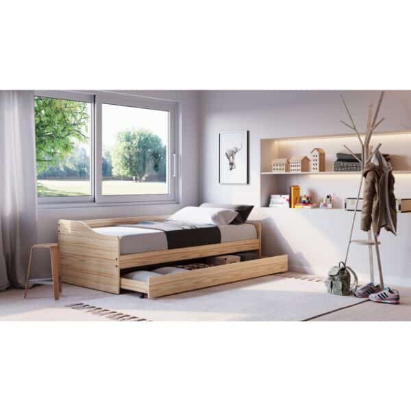 Inter Link Funktionsbett Leonie 90x200 cm in Kiefer Massivholz natur lackiert inkl. Lattenrost