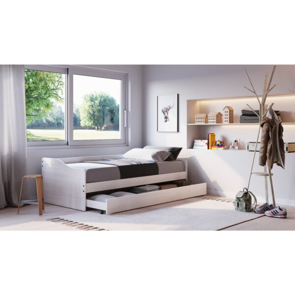 Inter Link Funktionsbett Leonie 90x190 cm in Kiefer Massivholz weiss lackiert inkl. Lattenrost