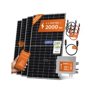 Solarway Balkonkraftwerk 2000W Komplett Steckdose - Ausgang einstellbar 600/800/2000W - 4x500W JaSolar-Module