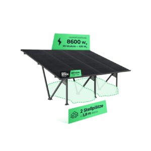 Solarway Double PKW Solar-Carport Gestell 8600 Watt - inkl. 20 Solarpanels und Regenrinne - Dach versiegelt