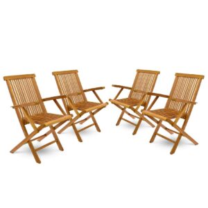 VCM 4er Set Gartenstuhl mit Armlehne klappbar massiv Teak Holz behandelt