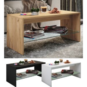 VCM Holz Couchtisch Sofatisch Wohnzimmertisch Beistelltisch Glas Wisal