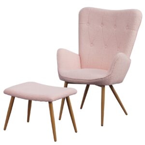 Albatros Ohrensessel mit Hocker Oxford Rosa - Gemütlicher Bezug in Felloptik