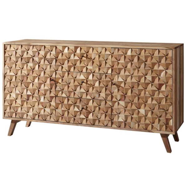 FineBuy Sideboard 140 cm Anrichte Akazie Kommode Schrank Massiv Holz Braun