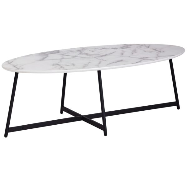 FineBuy Couchtisch Oval Wohnzimmertisch Marmor Optik Weiß Beistelltisch Metall