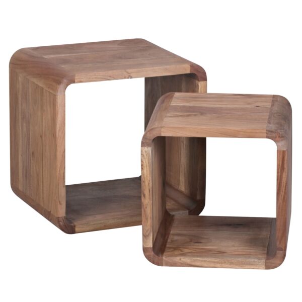 FineBuy 2er Set Satztisch Massivholz Wohnzimmertisch Landhaus Cube Beistelltisch