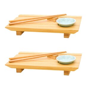 2x Japanisches Sushi Brett - 27x16x4 Bambus Platten Set - Teller mit Schälchen