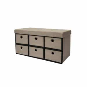 Faltbare Sitzbank 76x38x38cm mit 6 Schubladen Sitztruhe 80L Polsterbank Ottomane Leinen Beige Grau