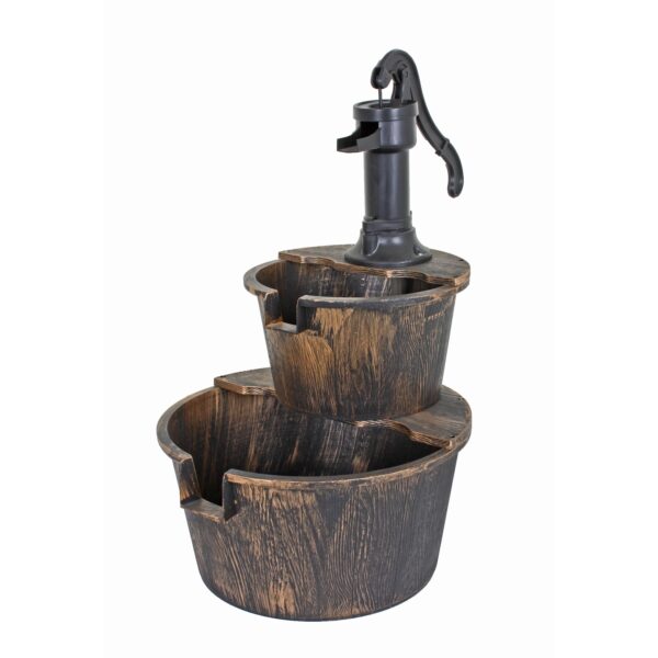 74cm Brunnen Holz Optik Wasserspiel Springbrunnen Gartenbrunnen Garten Deko