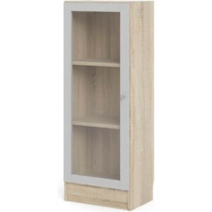 Regal 4 Ablagen Glastür weiß Eiche Holz Standregal Vitrine Bücherregal Wandregal