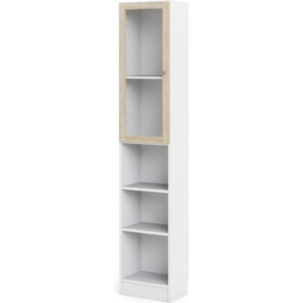 Base Regal 4 Ablagen Glastür Eiche weiss Holz Standregal Vitrine Bücherregal