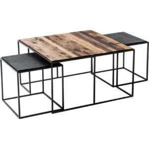 Rustika 3 Stk. Couchtisch Set rustikal Bootsholz schwarz Holz Beistelltisch