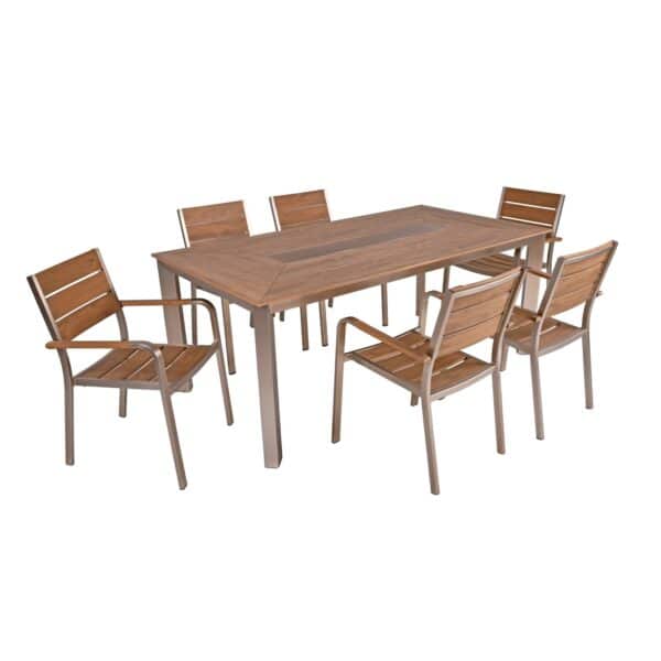 7tlg. Alu Tischgruppe FLORENCE Garten Sitzgruppe Outdoor Beige Metall Kunststoff