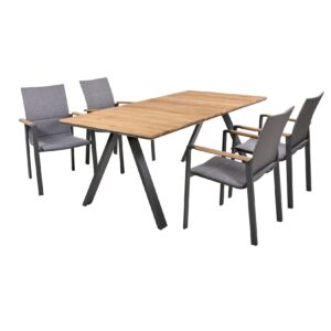 5-tlg. Teak Alu Tischgruppe DAVINA Set Garten Sitzgruppe Outdoor Grau Holz Möbel