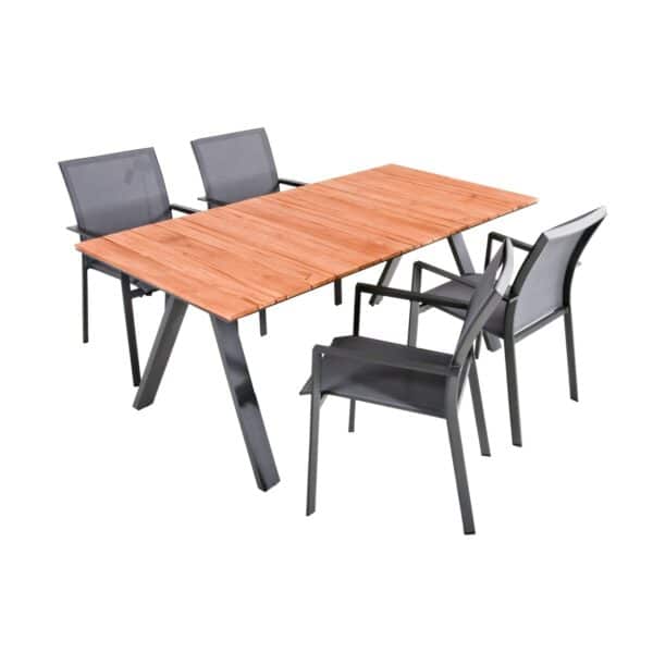 5-tlg. Teak Tischgruppe DAVINA Set Garten Sitzgruppe Outdoor Grau Holz Möbel