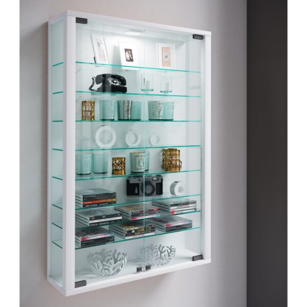 Vitrinenschrank Glas Wandschrank Vitrine LED Sammlervitrine Hängeschrank weiß