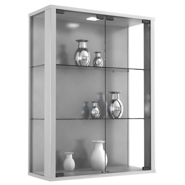 Vitrinenschrank Glas Wandschrank Vitrine Sammlervitrine Hängeschrank silber