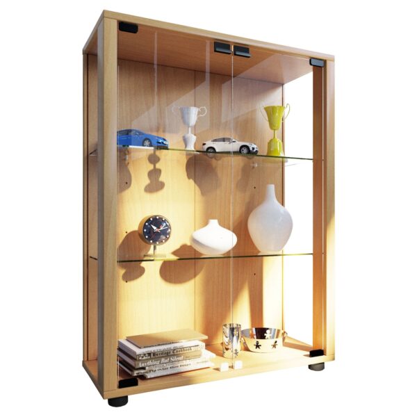 Vitrinenschrank Glas Vitrine LED Standvitrine Wohnzimmer Schrank Buche Dekor