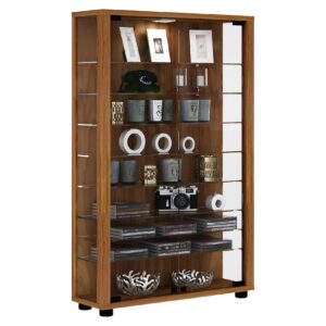 Vitrinenschrank Glas Vitrine LED Standvitrine Wohnzimmer Schrank Nussbaum Dekor