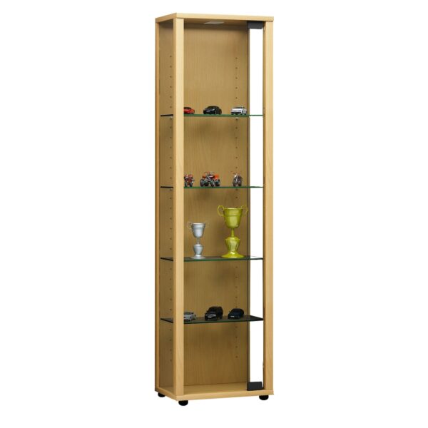 Vitrinenschrank Glas Vitrine Standvitrine Wohnzimmer LED Schrank Buche Dekor