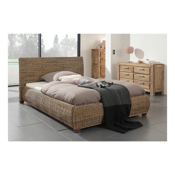 Wolf Möbel Rattanbett "Round" 140x200cm Rattan Holz Doppelbett Bettgestell Bett