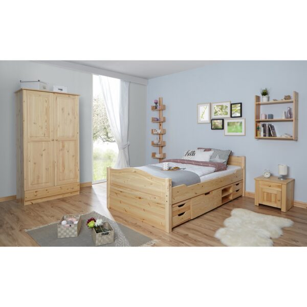 TiCAA Doppelbett "Leni" 140x200 mit 4er Funktionsschubkasten