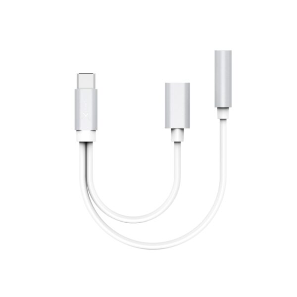 Xlayer KABEL Kabel PREMIUM 2-IN-1 USB-C zu 3.5mm Aux und USB-C Adapter 0.12m Silver