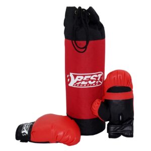 Best Sporting Boxsack und Handschuhe Set für Kinder Rot I Boxhandschuhe 4 oz aus Kunstleder mit Stabiler Polsterung & Klettverschluss I Box Sack 1kg I Boxset mit Sandsack und Gloves