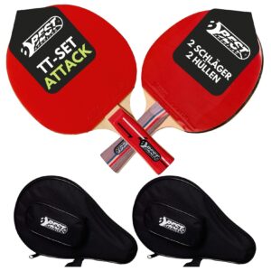 Best Sporting Tischtennisschläger Set Attack I 2 Tischtennis Schläger und 2 Hüllen für die sichere Aufbewahrung I 4-teiliges wertiges Tischtennis Set I Tischtennissets I Table Tennis Racket