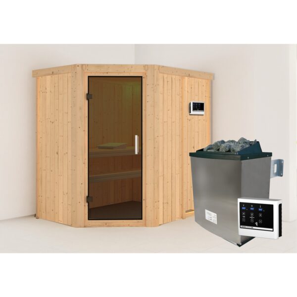 Karibu Sauna "Havasu" SET naturbelassen mit 9kW Ofen