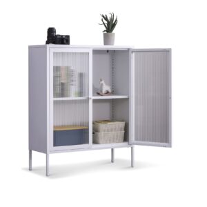 Coemo Highboard Tokio 90x35x110cm aus Metall mit Glastüren weiß