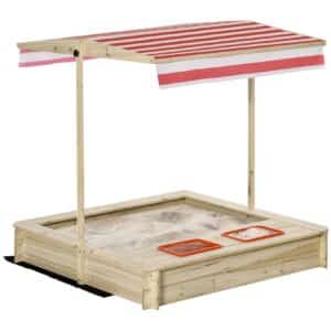 Outsunny Sandkasten mit Vordach natur 118L x 118B x 118H cm