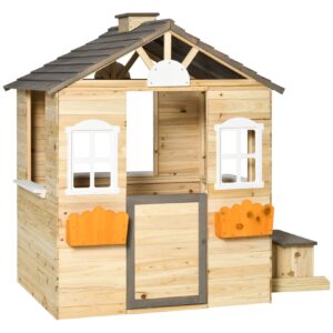 Outsunny Kinderspielhaus mit Blumentopfhalter bunt 113L x 94B x 134