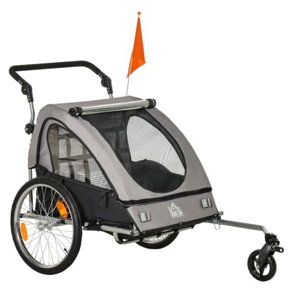 HOMCOM 2-in1 Fahrradanhänger mit Platz für 2 Kinder 160 x 84 x 106 cm (BxTxH)