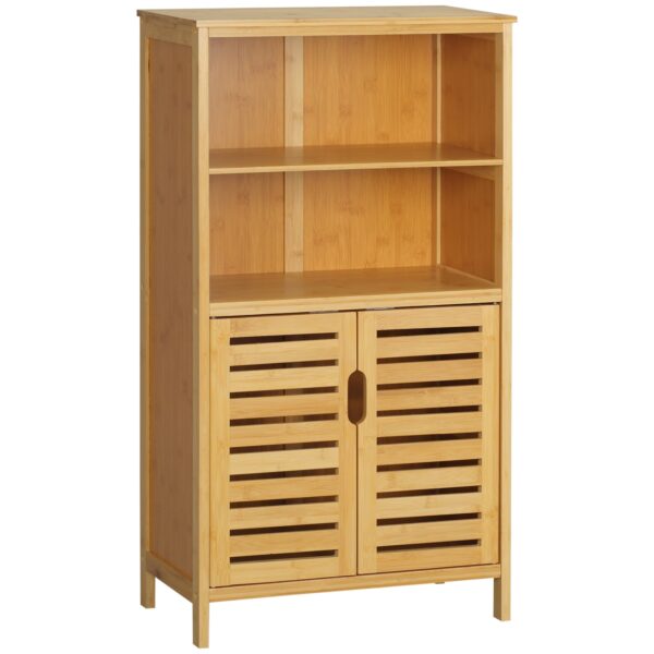 kleankin Badezimmerschrank mit Lamellentüren natur 50L x 29B x 92H cm