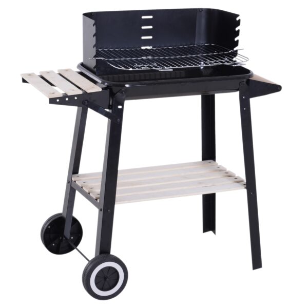 Outsunny Grillwagen mit Windschutz schwarz 87 x 45 x 83 cm (LxBxH)