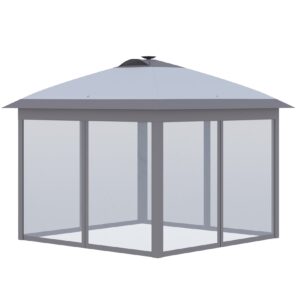 Outsunny Faltpavillon mit LED Solar Lichterkette und USB-Ladeanschluss grau 330L x 330B x 285H cm