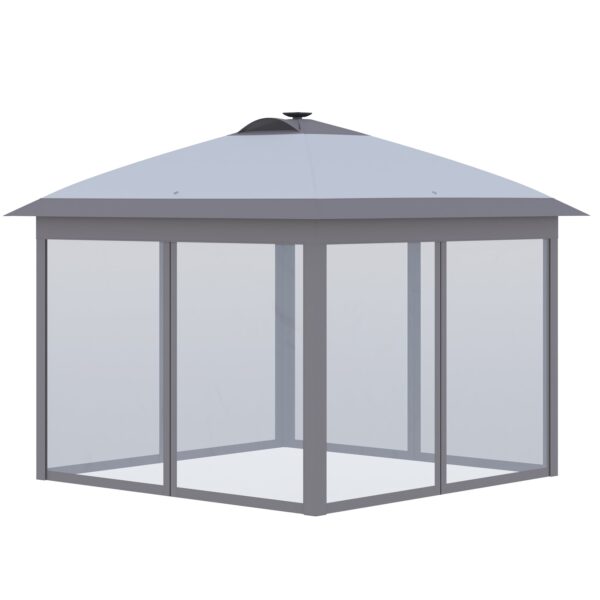 Outsunny Faltpavillon mit LED Solar Lichterkette und USB-Ladeanschluss grau 330L x 330B x 285H cm