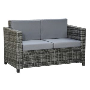 Outsunny 2 - Sitzer Rattansofa mit Kissen grau 130 x 70 x 80 cm (BxTxH)