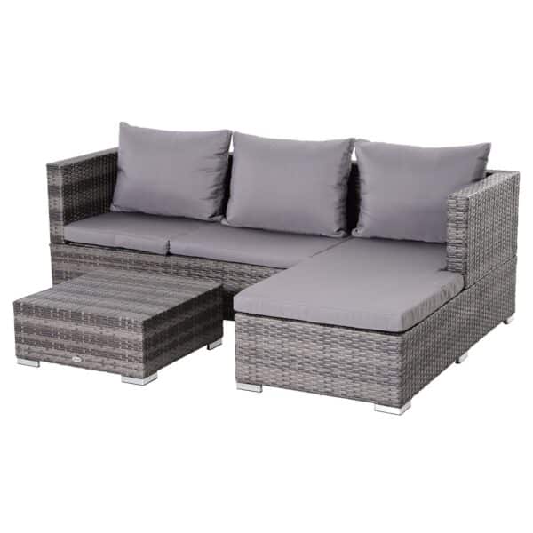 Outsunny Rattan Sitzgruppe als 3-teiliges Set grau