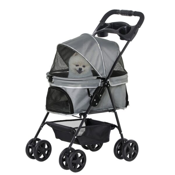 PawHut Hundewagen mit Becherhalter grau 67L x 45B x 96H cm