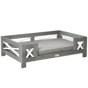 PawHut Hundebett mit weichem Kissen grau 80L x 55B x 23H cm